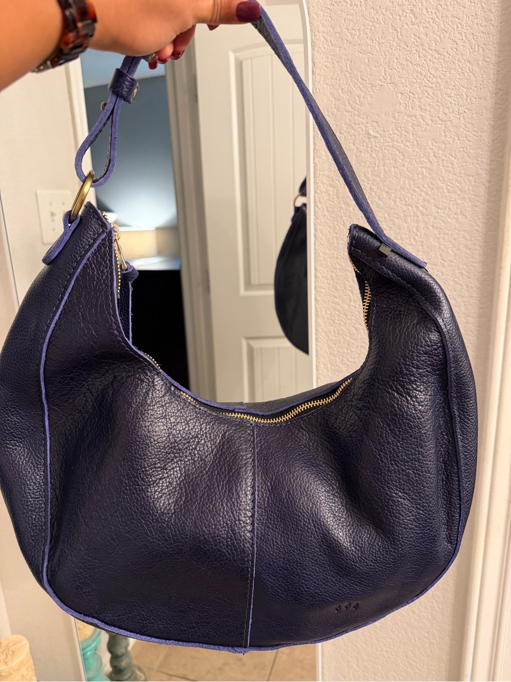 Portland Leather Navy Pebbled Hobo Bag